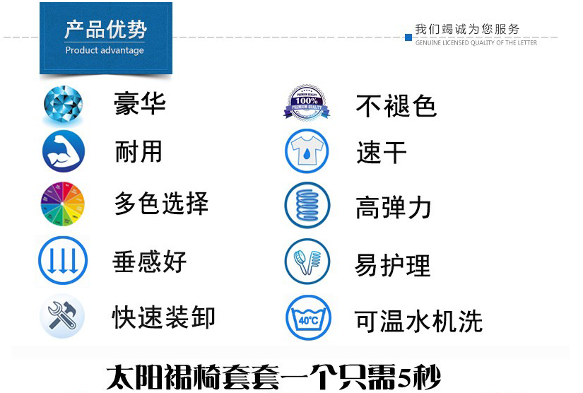 產(chǎn)品優(yōu)勢，易安裝，裝一個椅套只需要5秒
